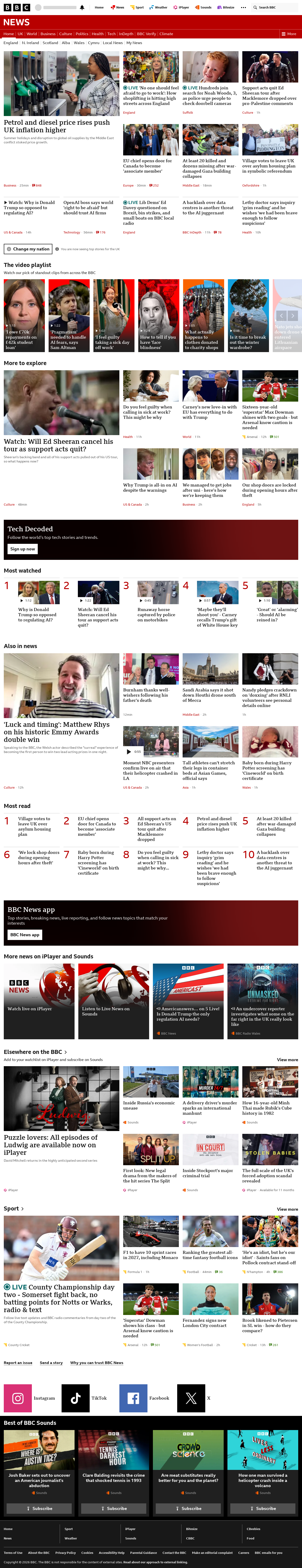 BBC News snapshot from Wednesday, 16 September 2026 at 12:00