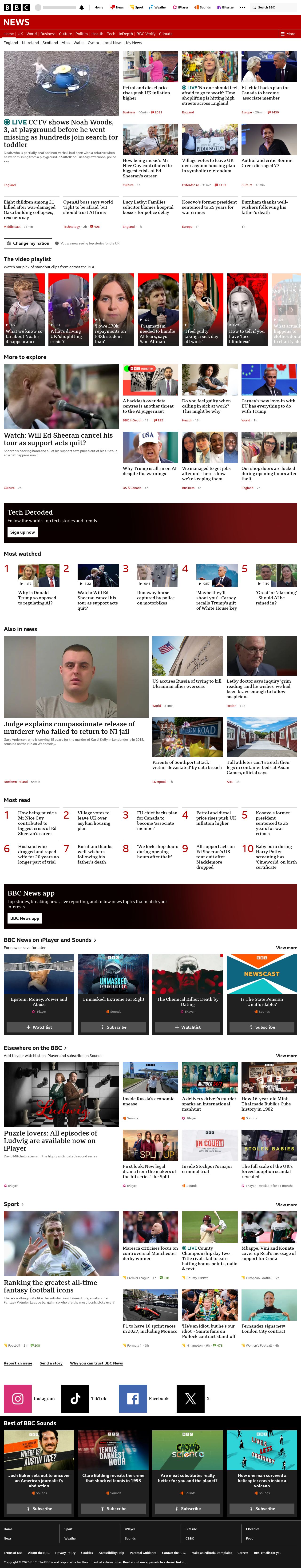 BBC News snapshot from Wednesday, 16 September 2026 at 14:00