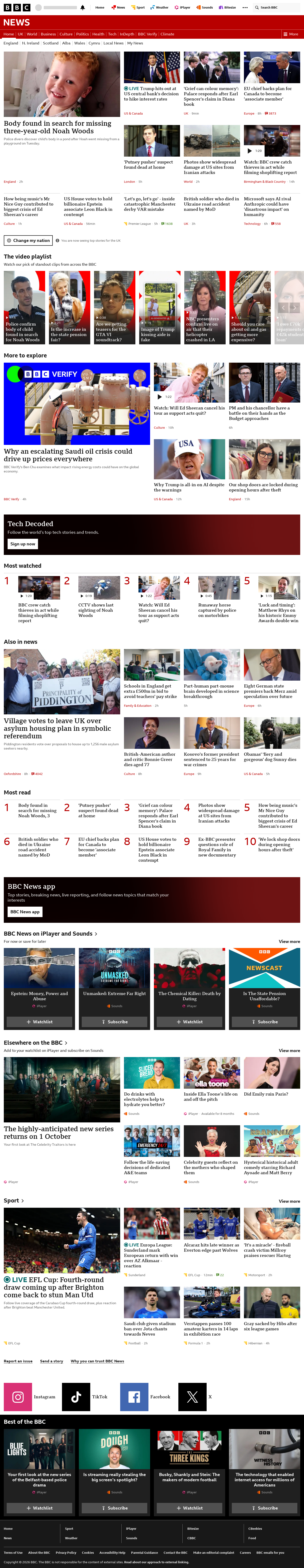 BBC News snapshot from Wednesday, 16 September 2026 at 22:00
