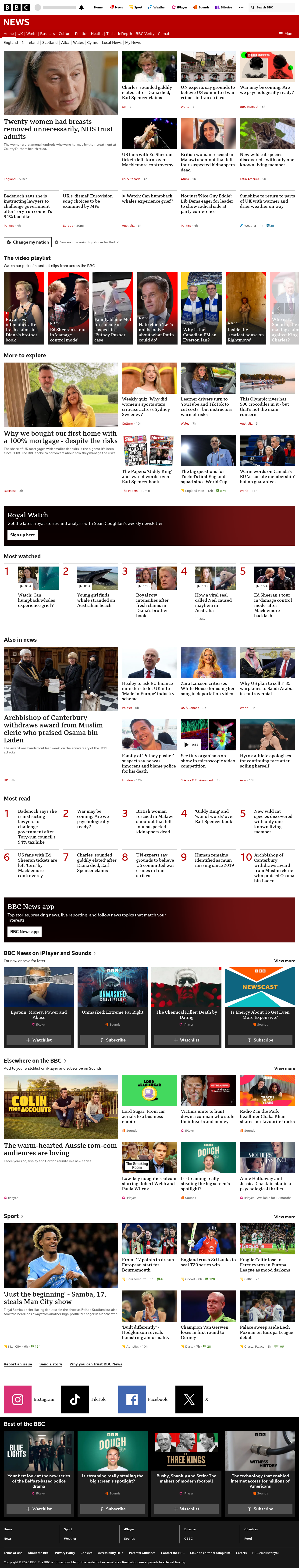BBC News snapshot from Friday, 18 September 2026 at 06:00