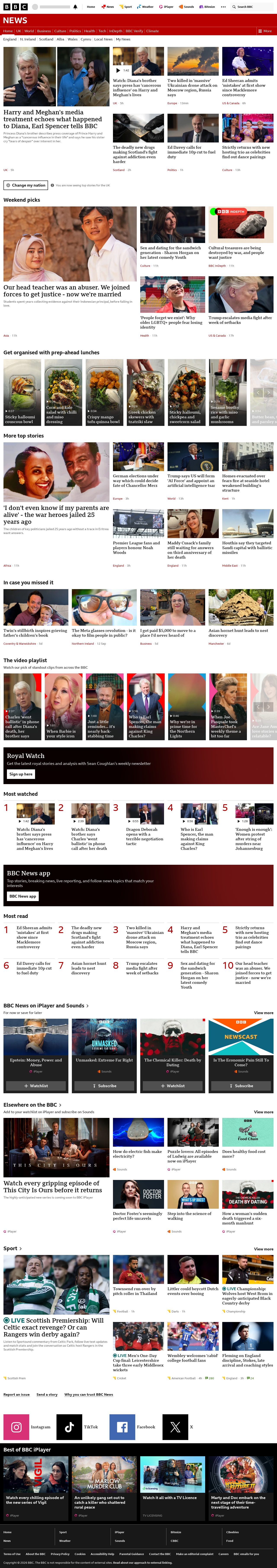 BBC News snapshot from Sunday, 20 September 2026 at 12:00