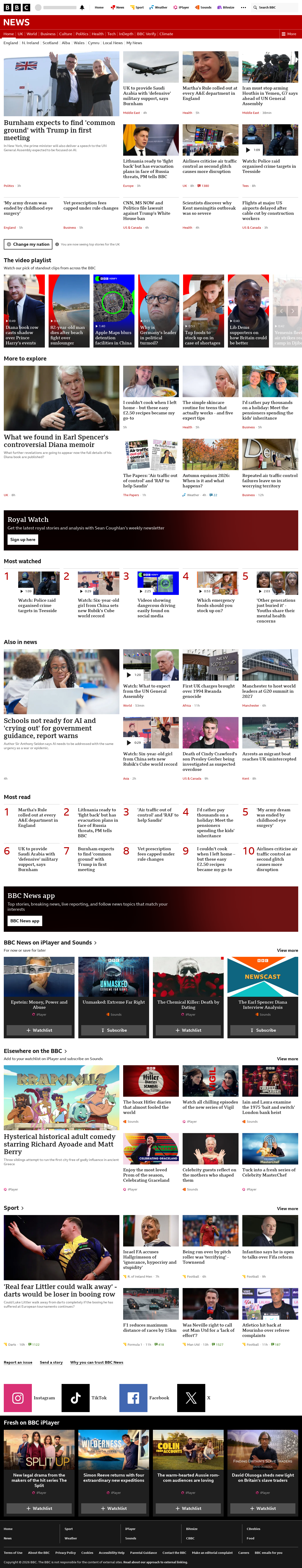 BBC News snapshot from Tuesday, 22 September 2026 at 06:00