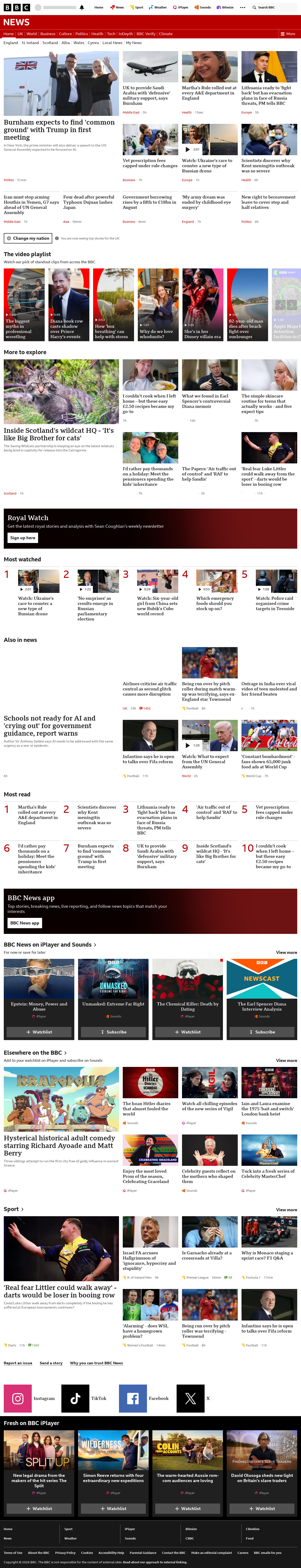 BBC News snapshot from Tuesday, 22 September 2026 at 08:00