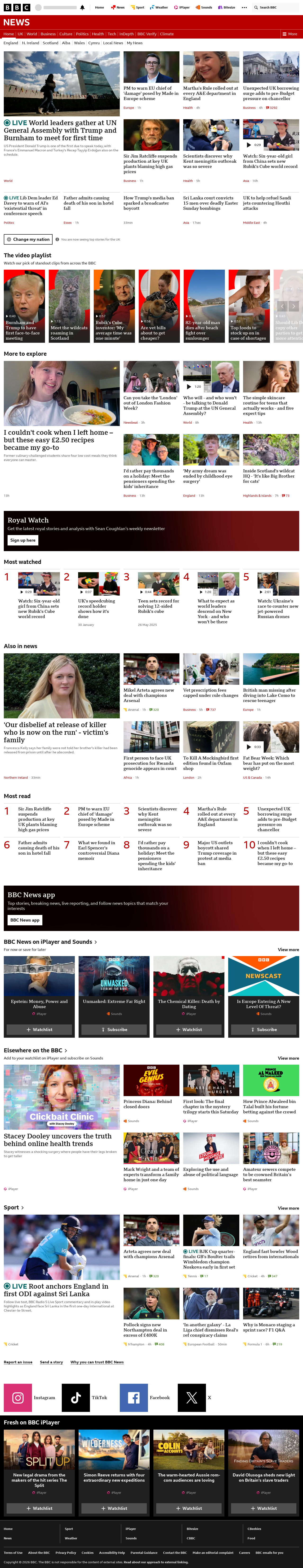 BBC News snapshot from Tuesday, 22 September 2026 at 14:00