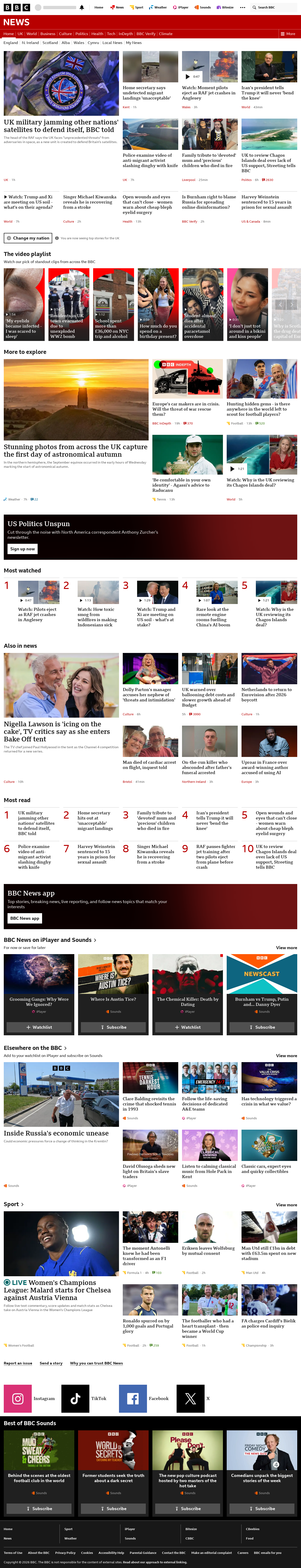 BBC News snapshot from Wednesday, 23 September 2026 at 20:00