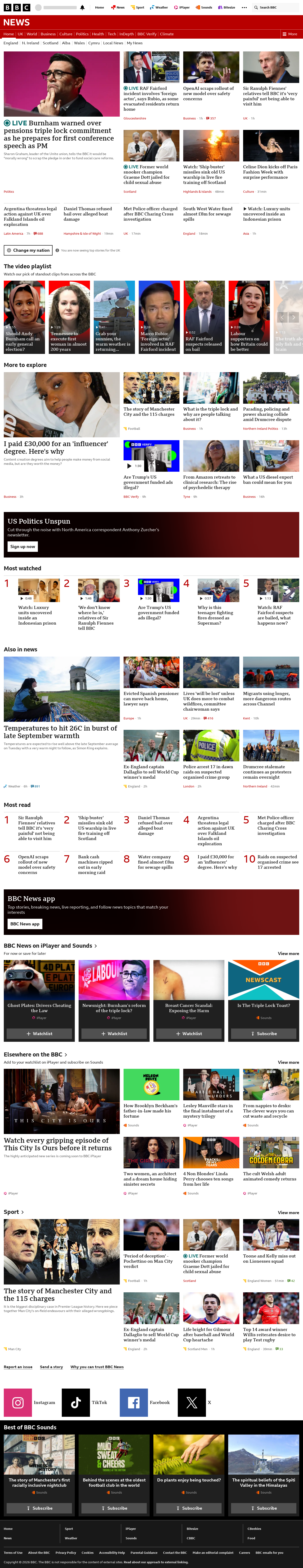 BBC News snapshot from Tuesday, 29 September 2026 at 12:00