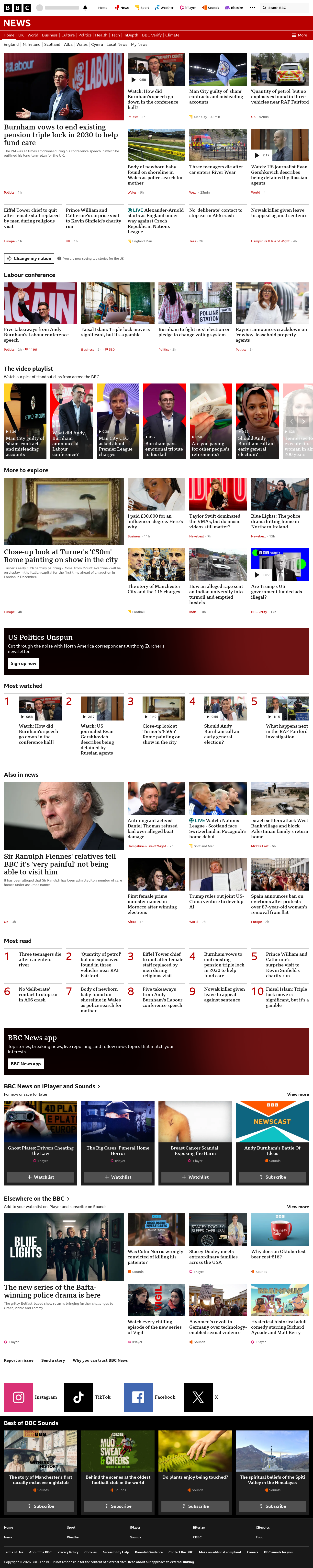 BBC News snapshot from Tuesday, 29 September 2026 at 20:00