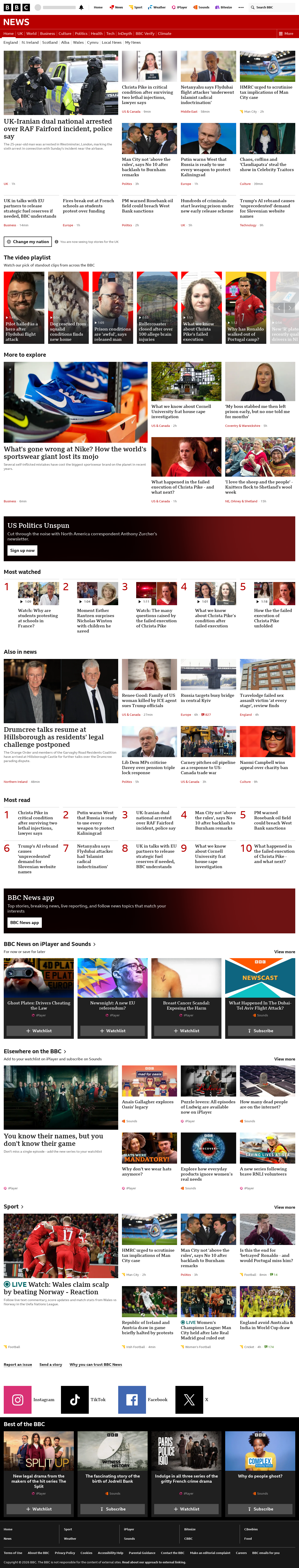 BBC News snapshot from Thursday, 1 October 2026 at 22:00