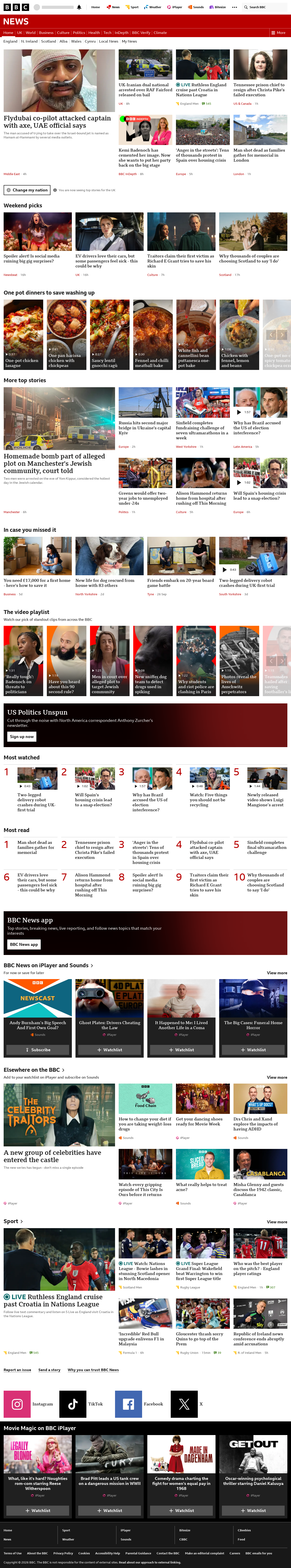 BBC News snapshot from Saturday, 3 October 2026 at 20:00