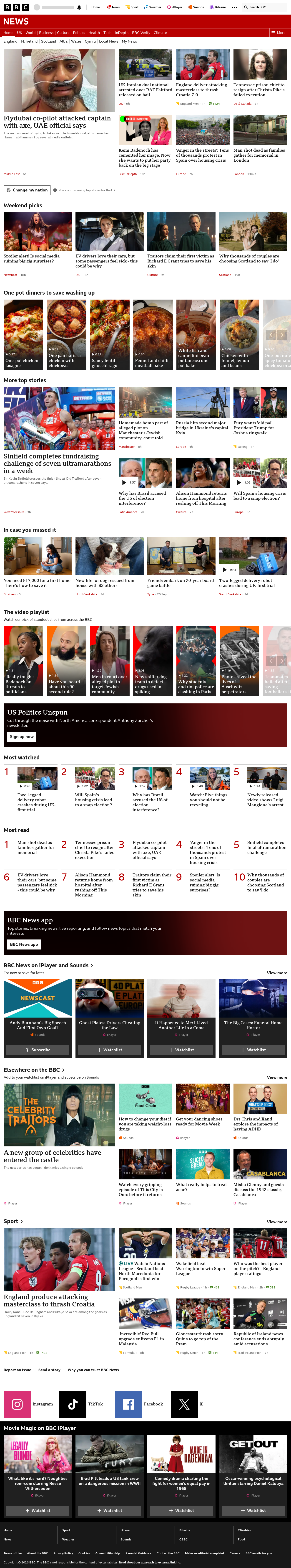BBC News snapshot from Saturday, 3 October 2026 at 22:00