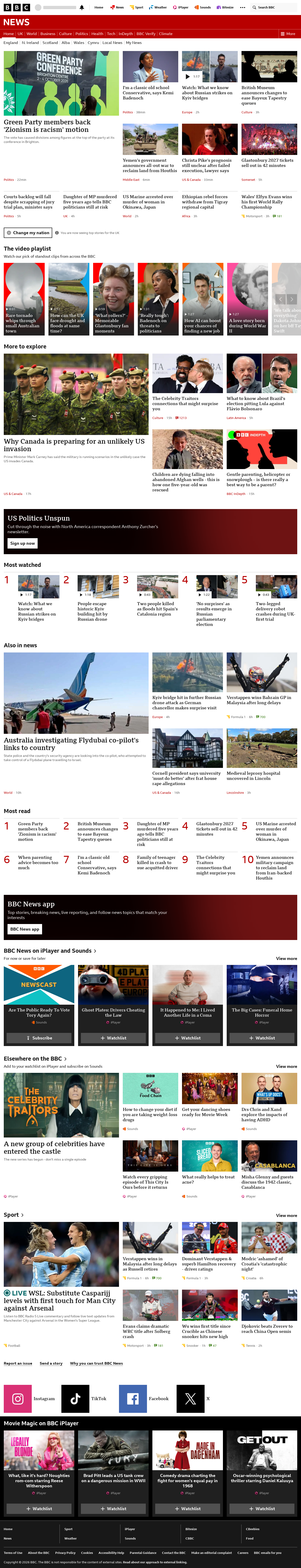 BBC News snapshot from Sunday, 4 October 2026 at 18:00