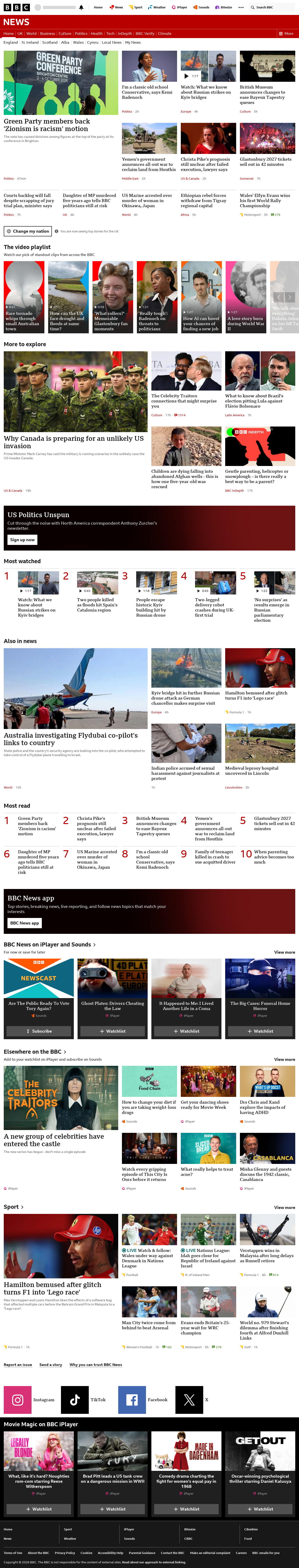 BBC News snapshot from Sunday, 4 October 2026 at 20:00