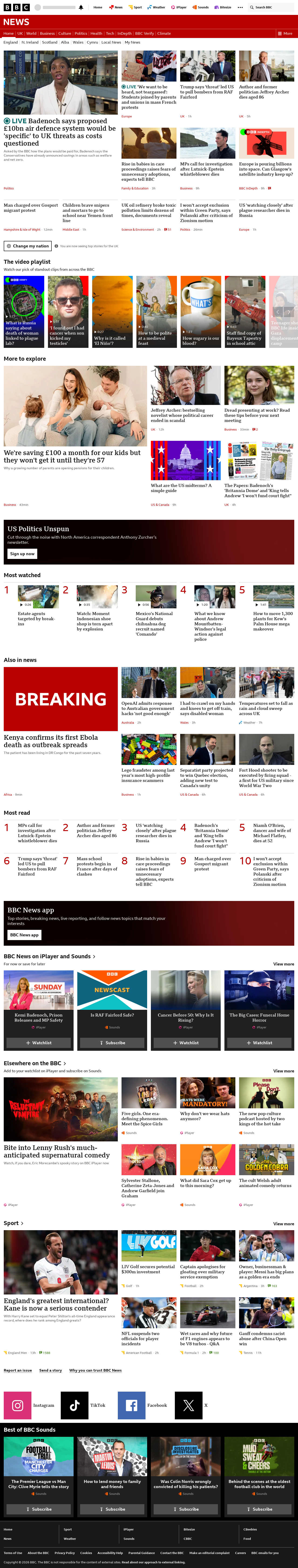 BBC News snapshot from Tuesday, 6 October 2026 at 10:00