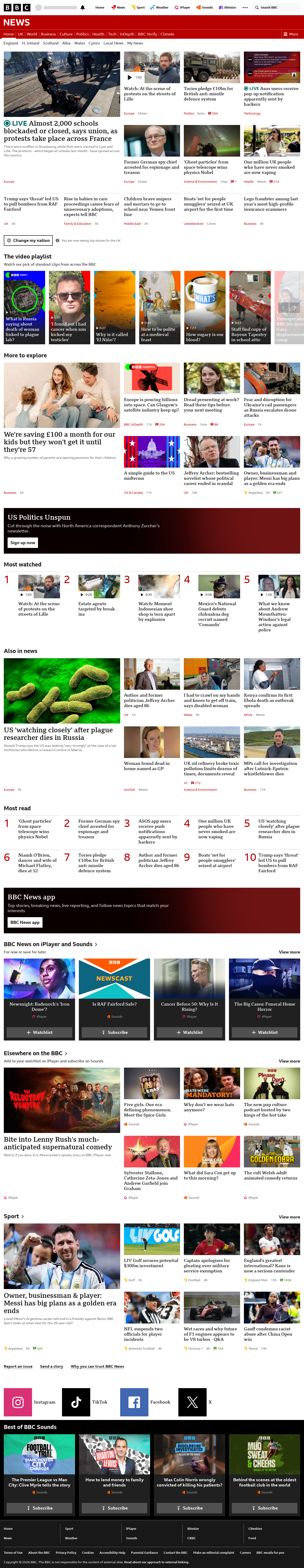 BBC News snapshot from Tuesday, 6 October 2026 at 12:00