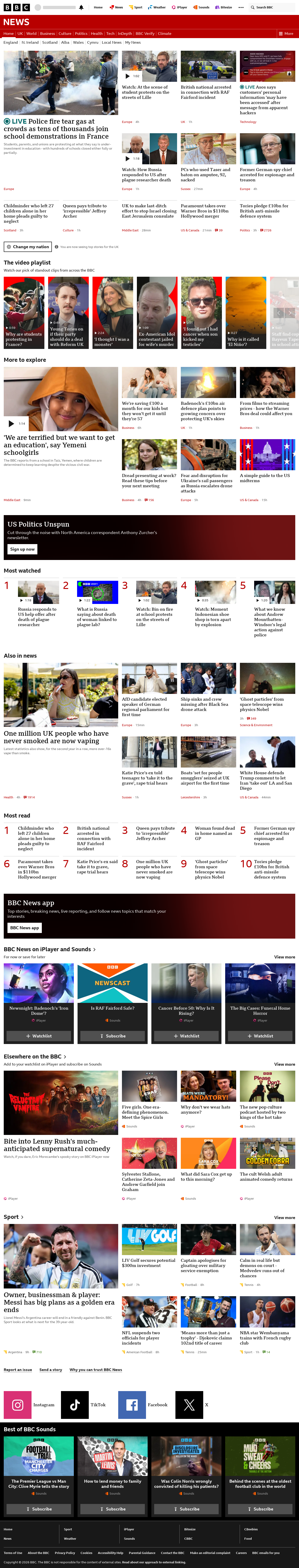 BBC News snapshot from Tuesday, 6 October 2026 at 16:00