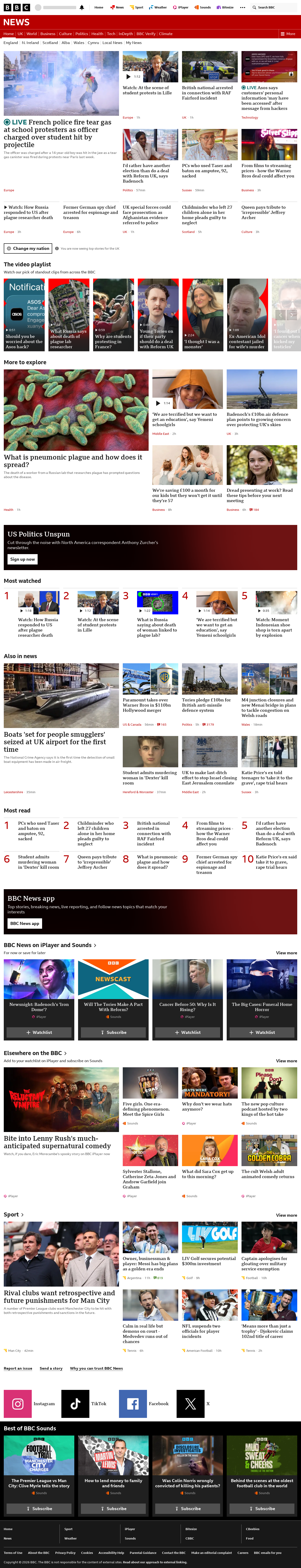 BBC News snapshot from Tuesday, 6 October 2026 at 18:00