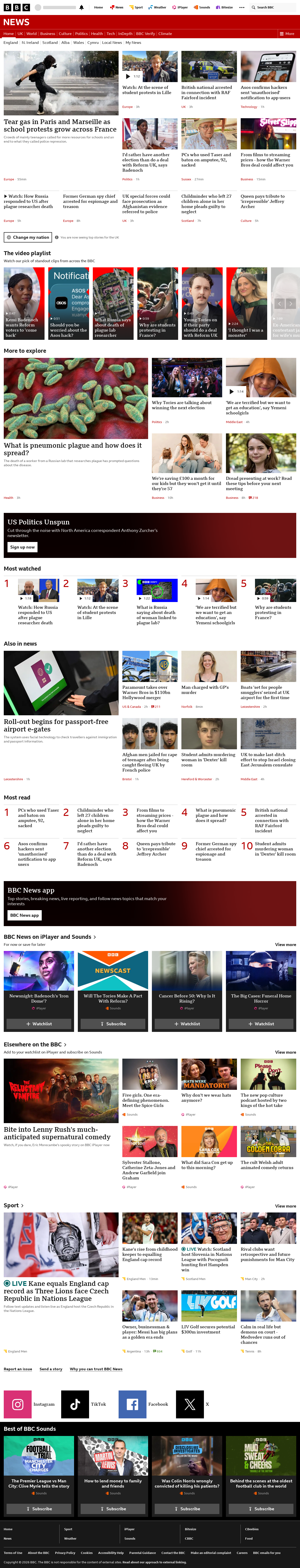BBC News snapshot from Tuesday, 6 October 2026 at 20:00