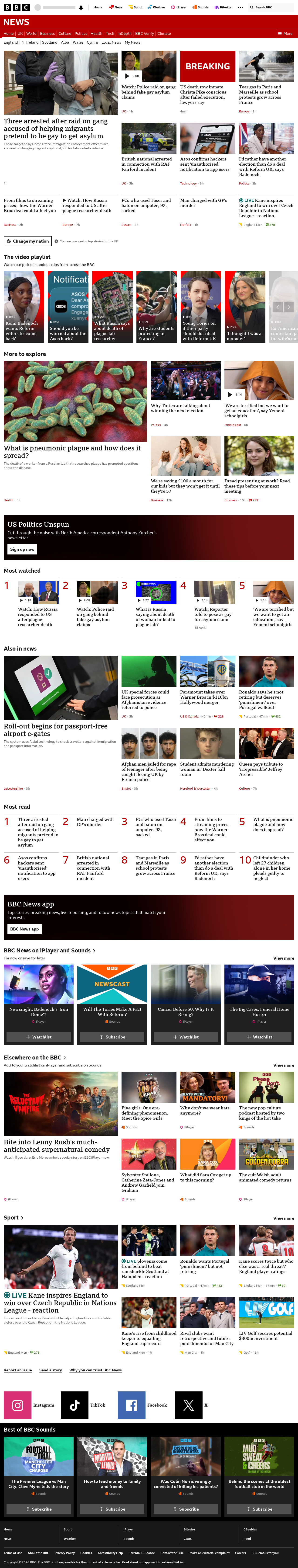 BBC News snapshot from Tuesday, 6 October 2026 at 22:00