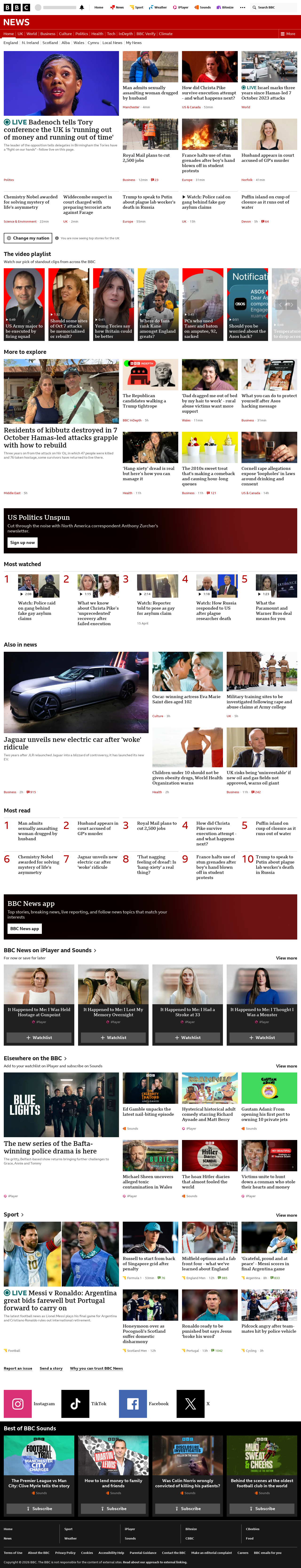 BBC News snapshot from Wednesday, 7 October 2026 at 12:00