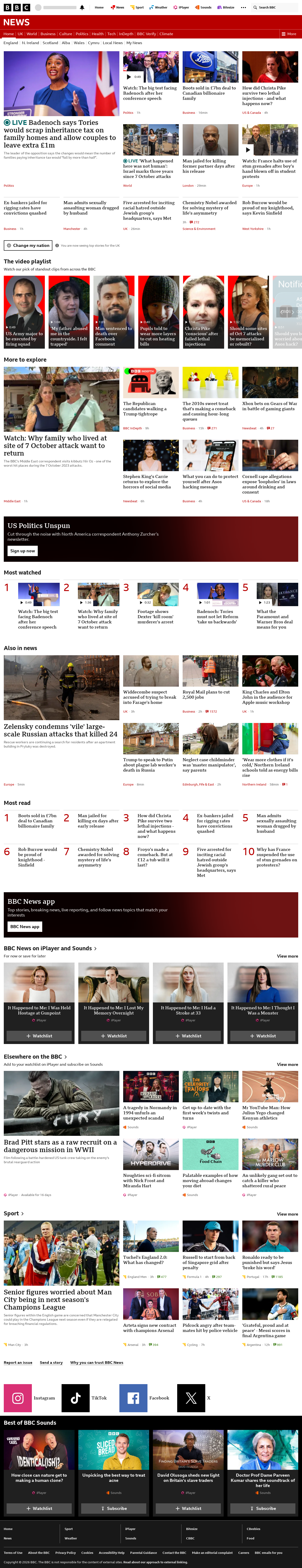 BBC News snapshot from Wednesday, 7 October 2026 at 16:00