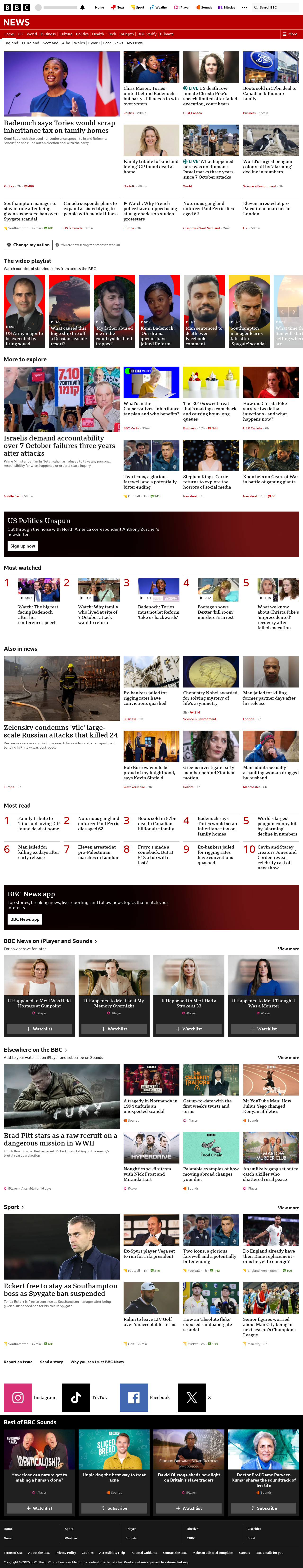 BBC News snapshot from Wednesday, 7 October 2026 at 18:00