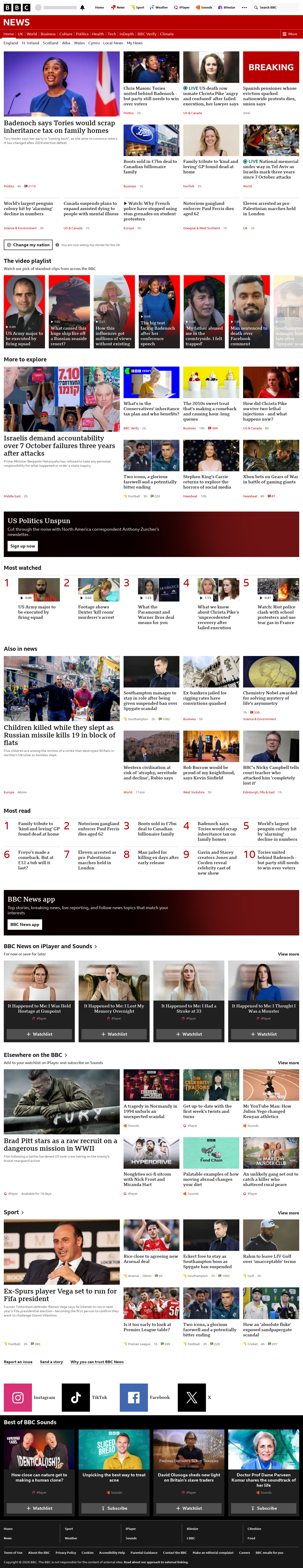 BBC News snapshot from Wednesday, 7 October 2026 at 20:00