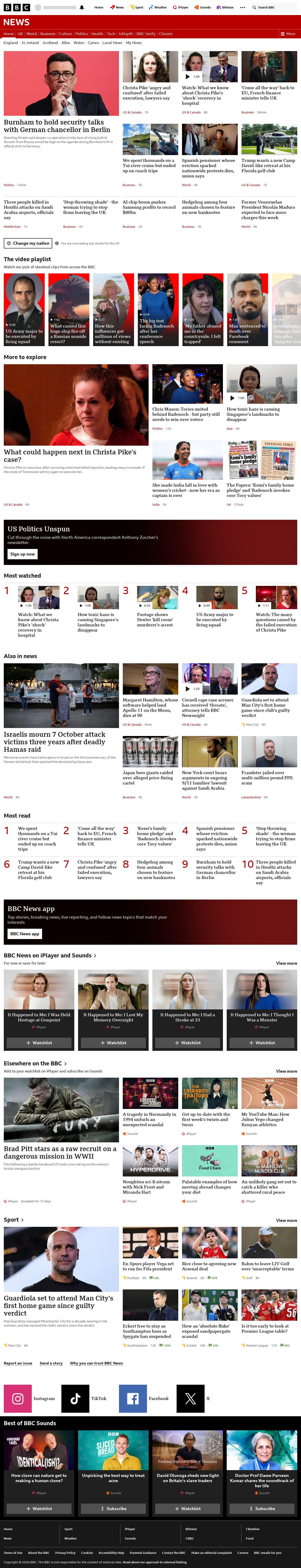 BBC News snapshot from Thursday, 8 October 2026 at 06:00