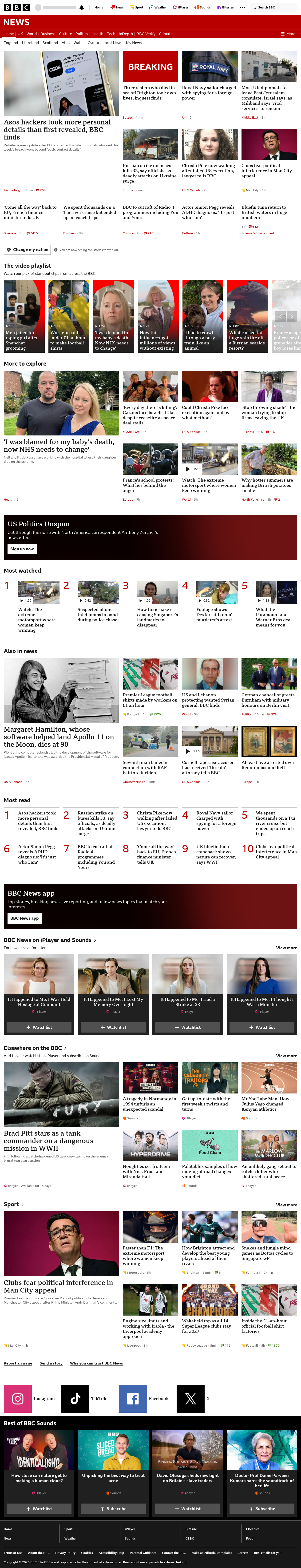 BBC News snapshot from Thursday, 8 October 2026 at 12:00