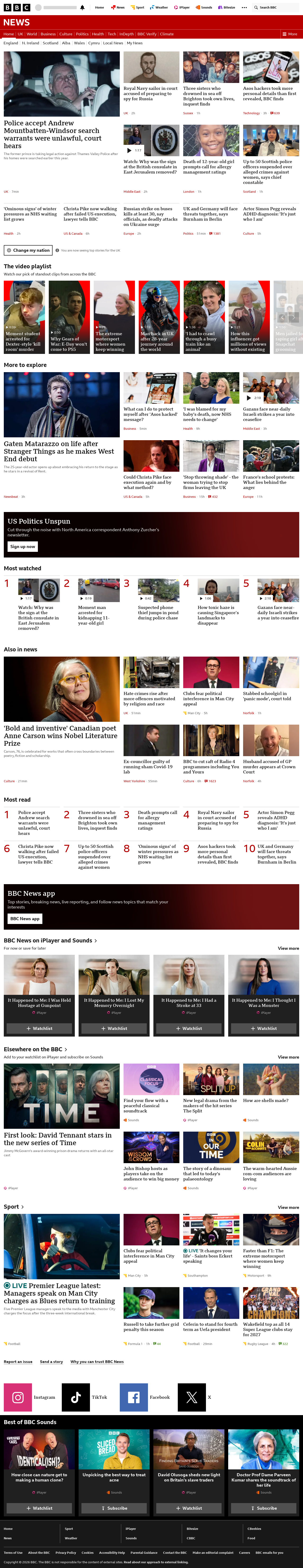 BBC News snapshot from Thursday, 8 October 2026 at 16:00
