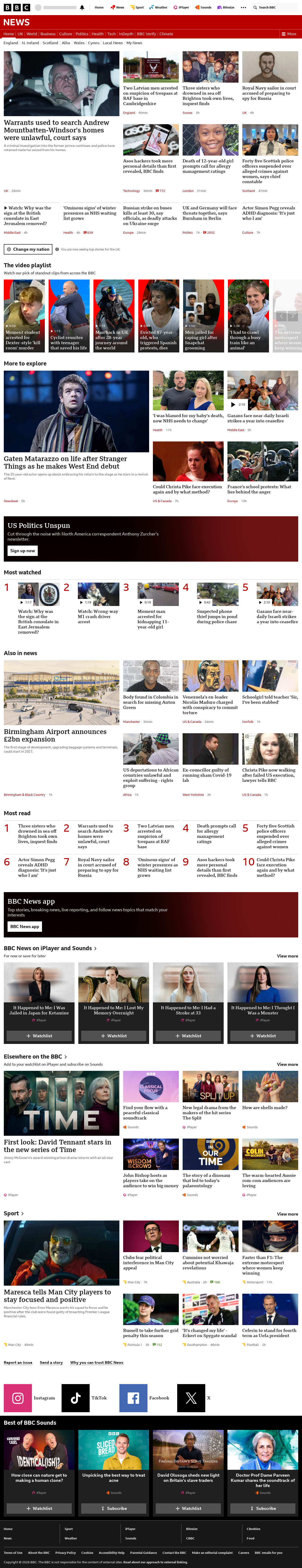 BBC News snapshot from Thursday, 8 October 2026 at 18:00