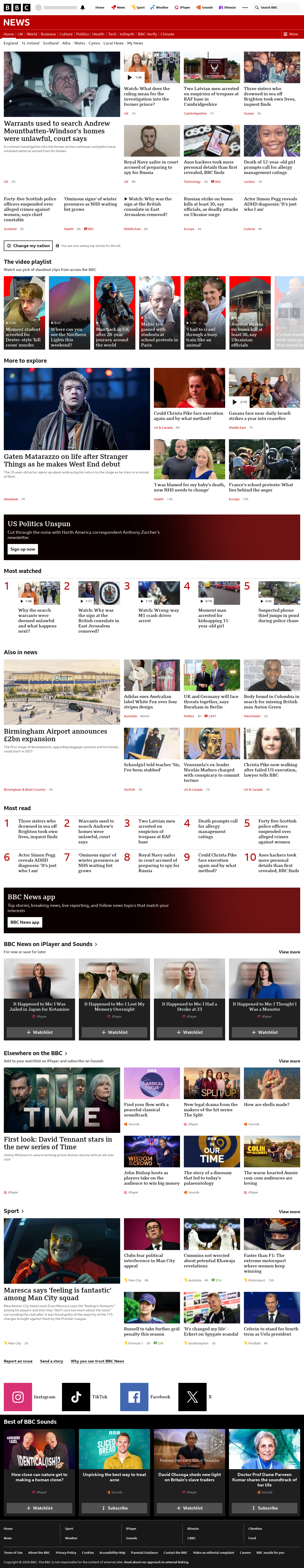 BBC News snapshot from Thursday, 8 October 2026 at 20:00