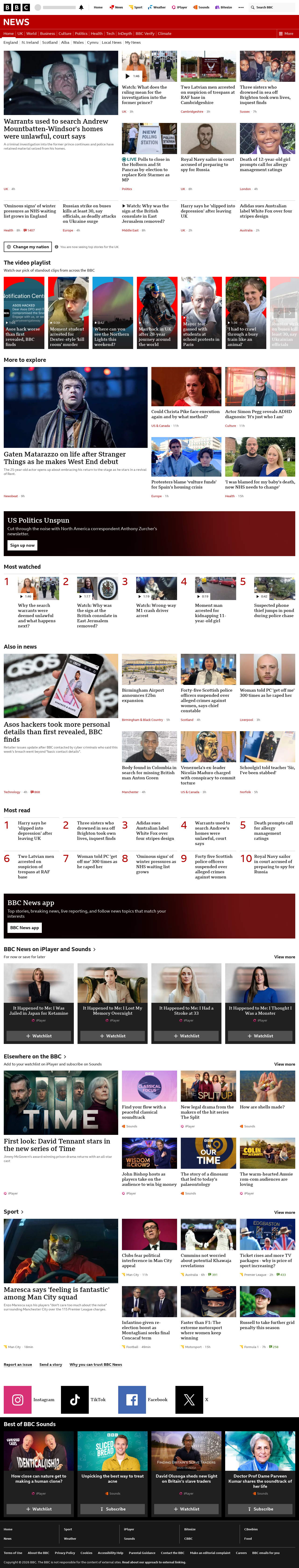BBC News snapshot from Thursday, 8 October 2026 at 22:00