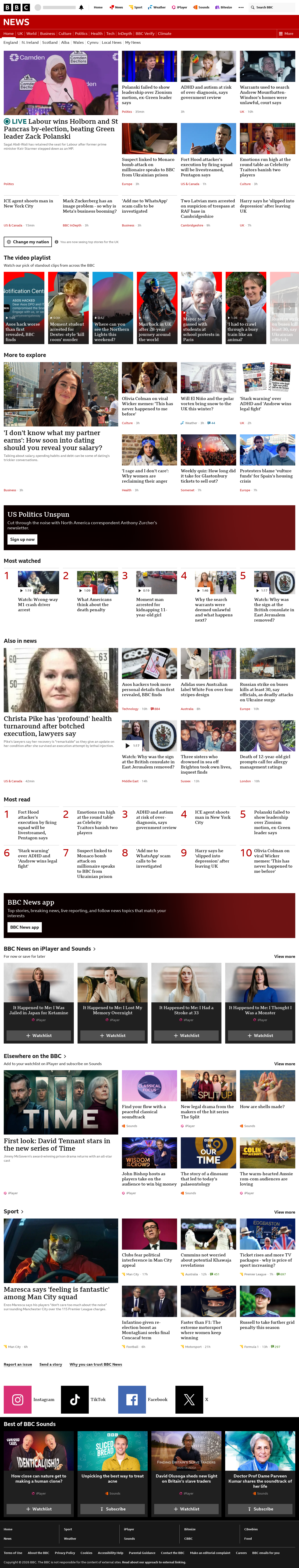 BBC News snapshot from Friday, 9 October 2026 at 04:00