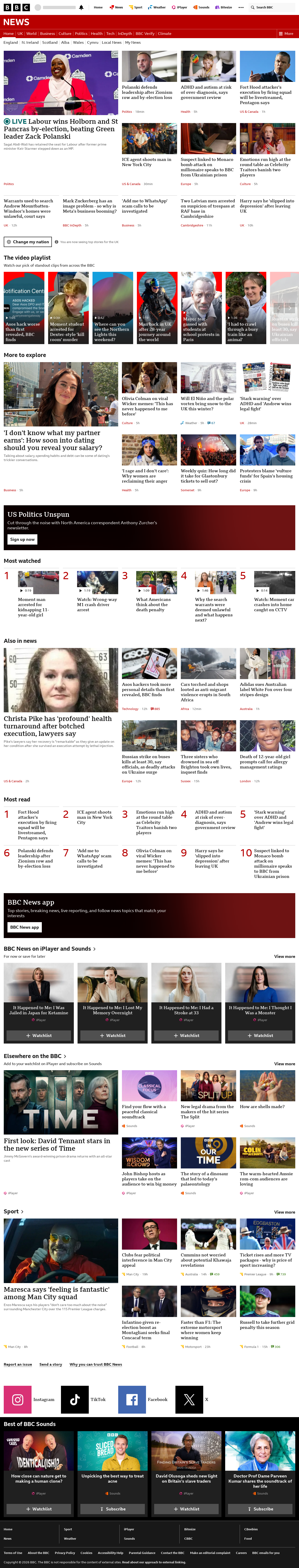 BBC News snapshot from Friday, 9 October 2026 at 06:00