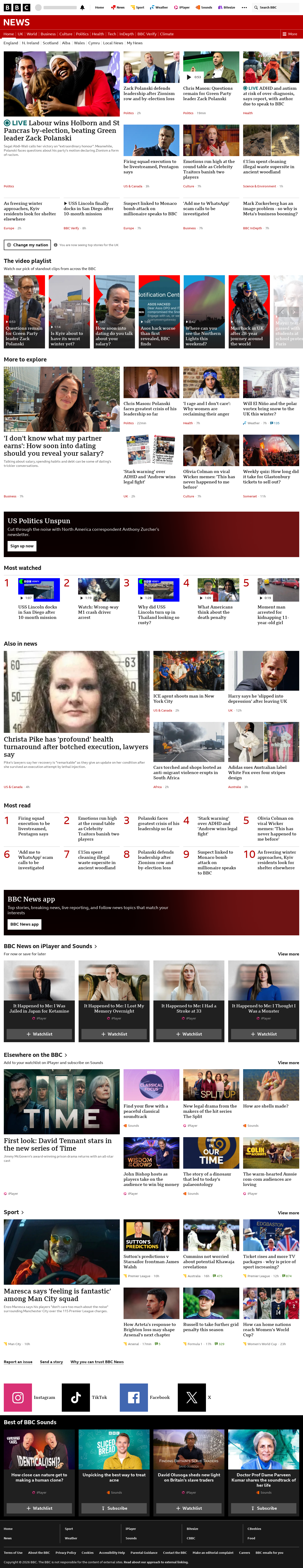 BBC News snapshot from Friday, 9 October 2026 at 08:00