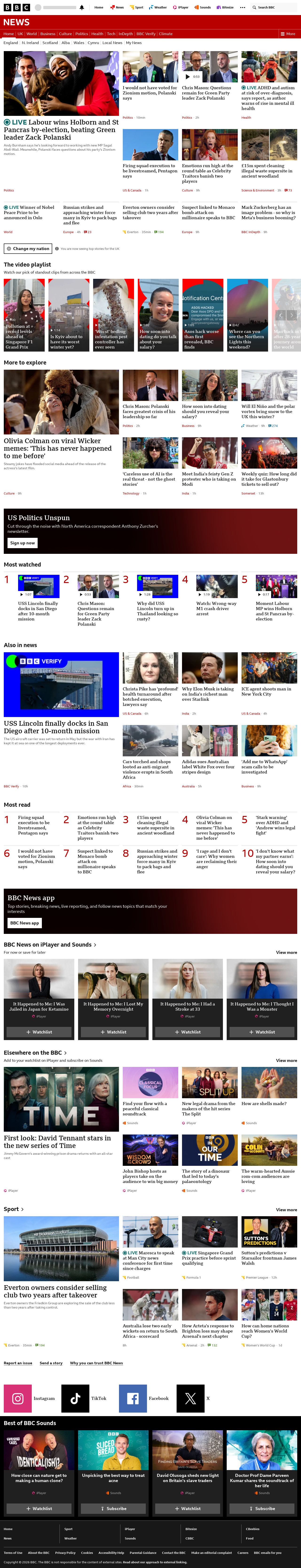 BBC News snapshot from Friday, 9 October 2026 at 10:00
