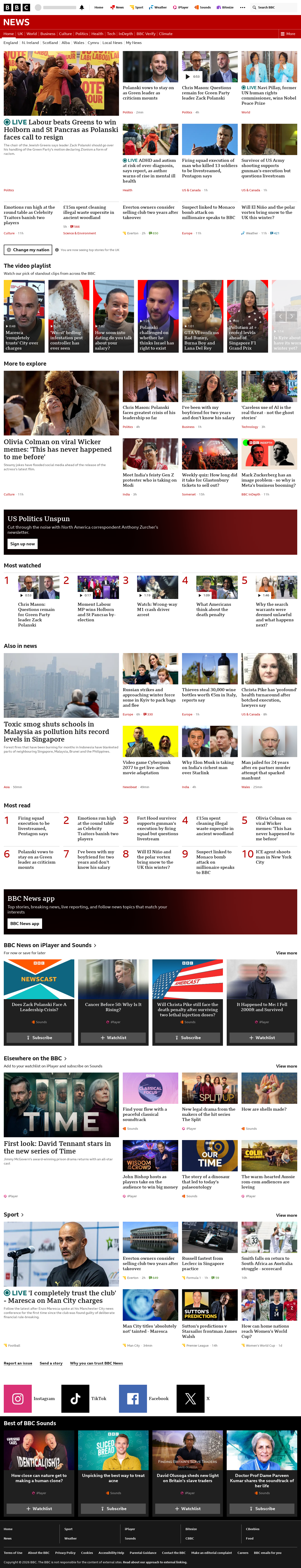 BBC News snapshot from Friday, 9 October 2026 at 12:00