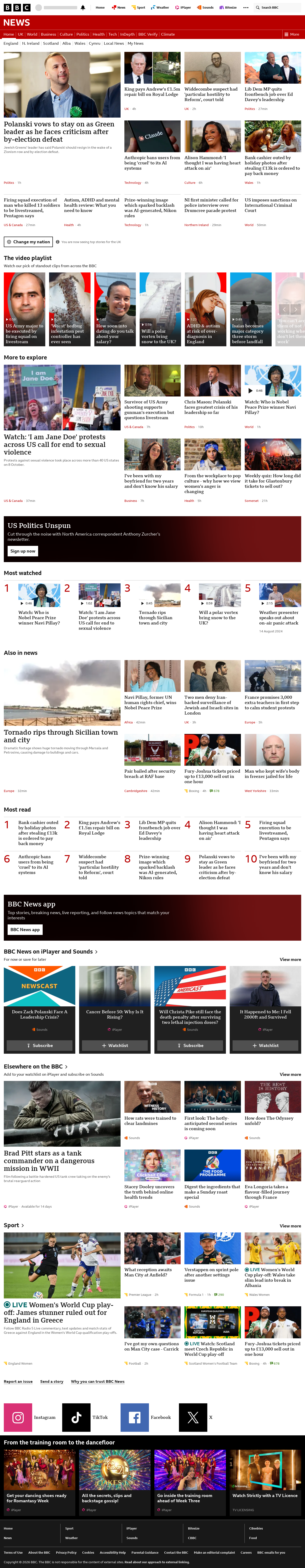 BBC News snapshot from Friday, 9 October 2026 at 18:00