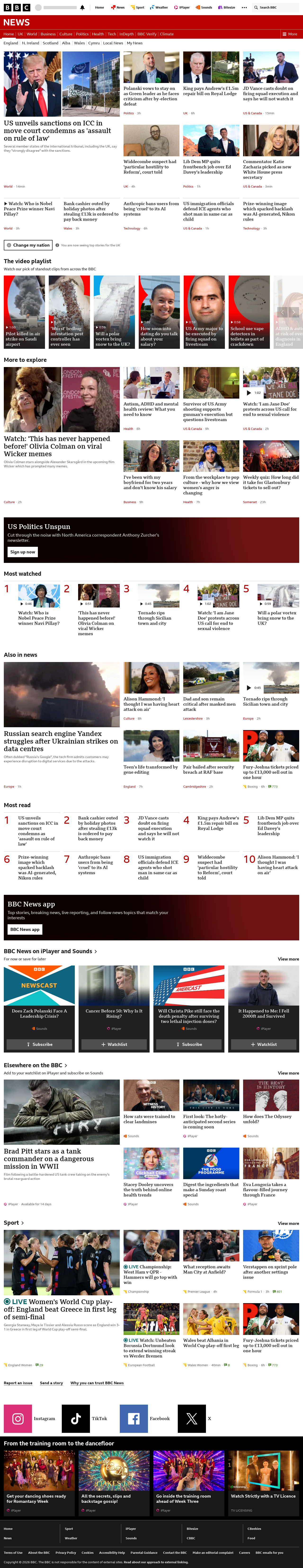 BBC News snapshot from Friday, 9 October 2026 at 20:00