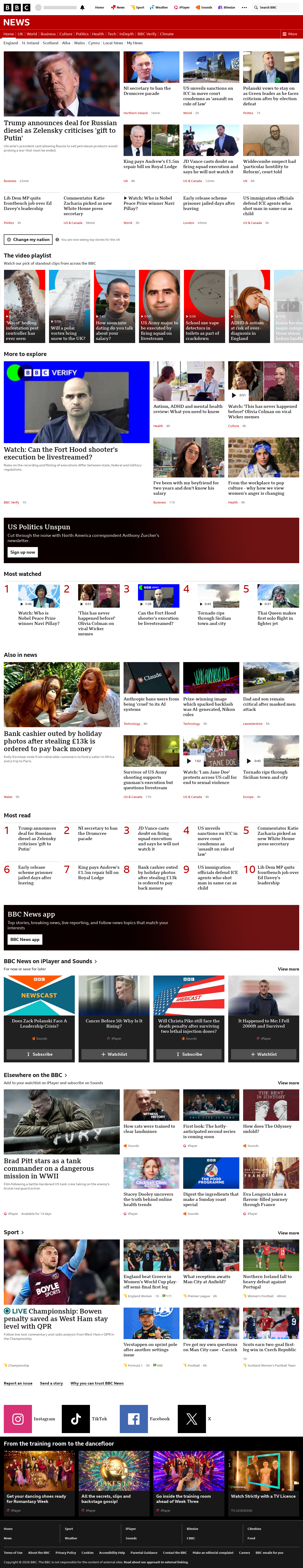 BBC News snapshot from Friday, 9 October 2026 at 22:00