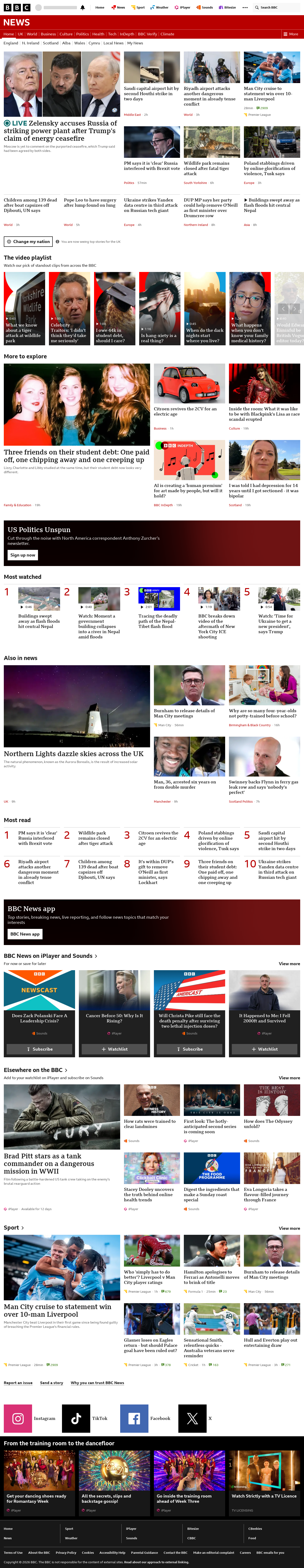 BBC News snapshot from Sunday, 11 October 2026 at 20:00