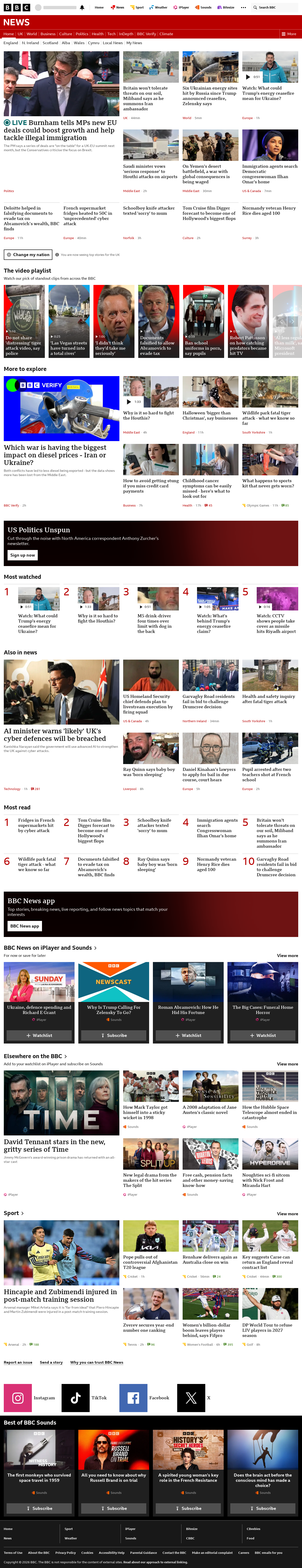 BBC News snapshot from Monday, 12 October 2026 at 18:00