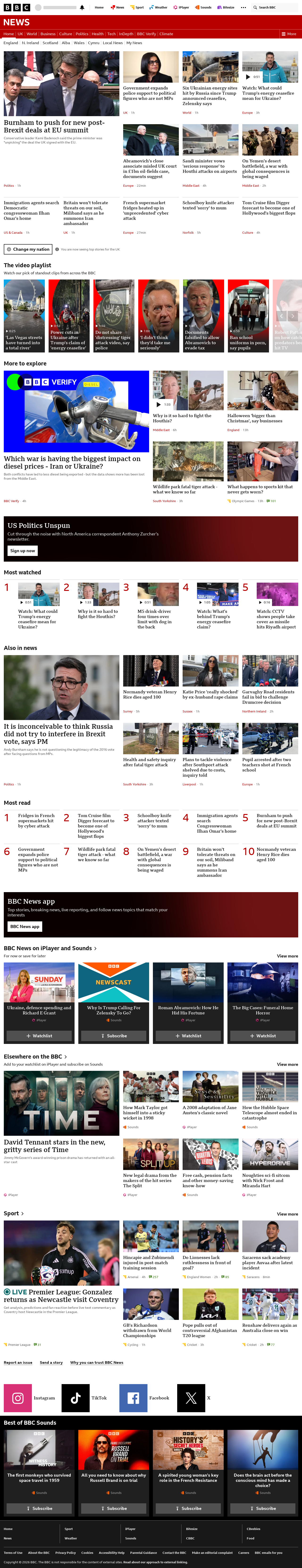 BBC News snapshot from Monday, 12 October 2026 at 20:00