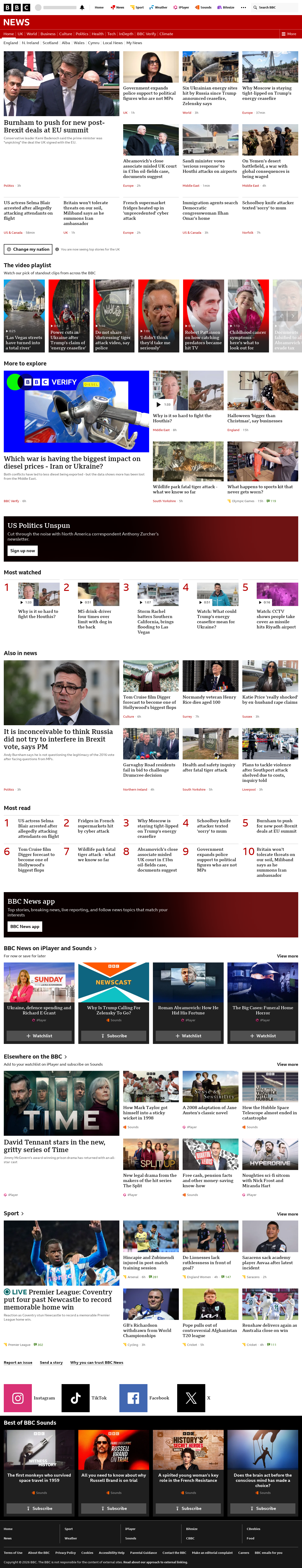 BBC News snapshot from Monday, 12 October 2026 at 22:00
