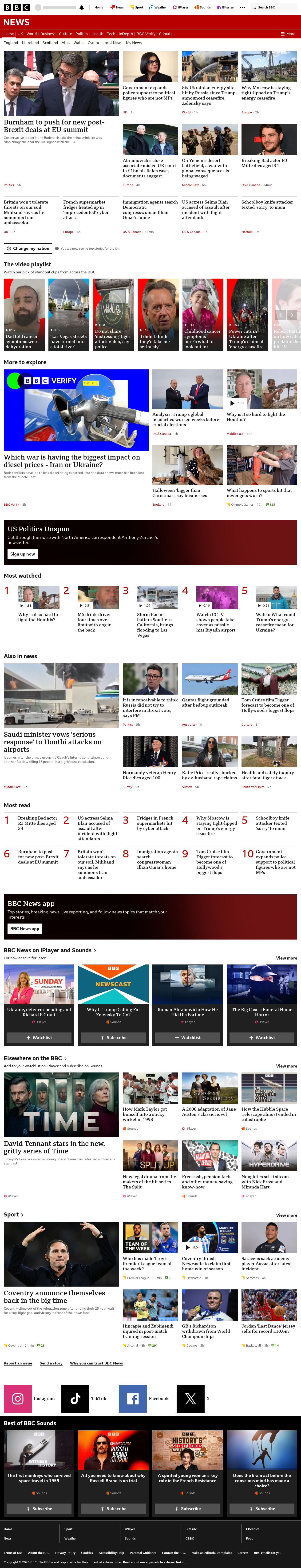 BBC News snapshot from Tuesday, 13 October 2026 at 00:00