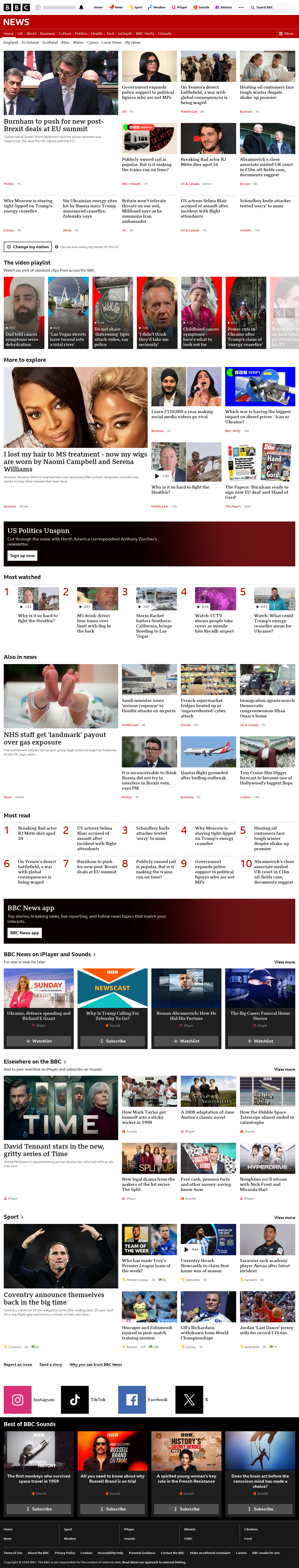 BBC News snapshot from Tuesday, 13 October 2026 at 02:00