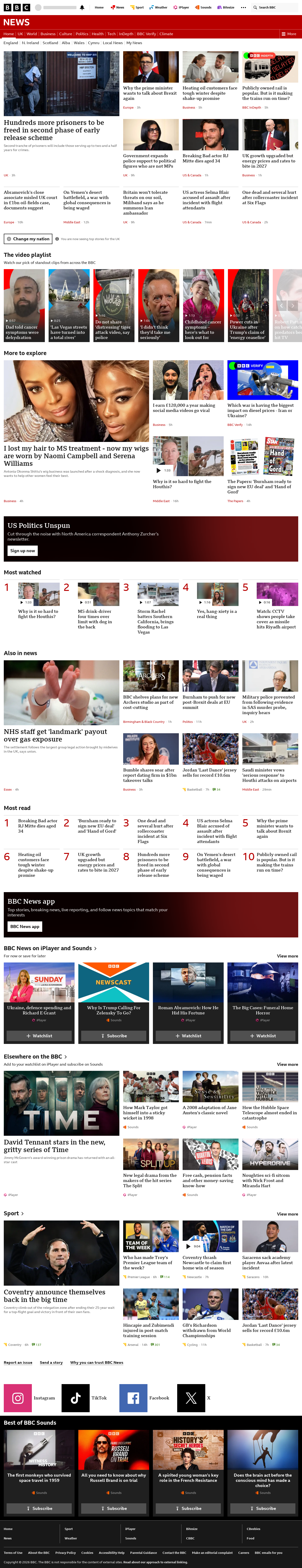 BBC News snapshot from Tuesday, 13 October 2026 at 06:00