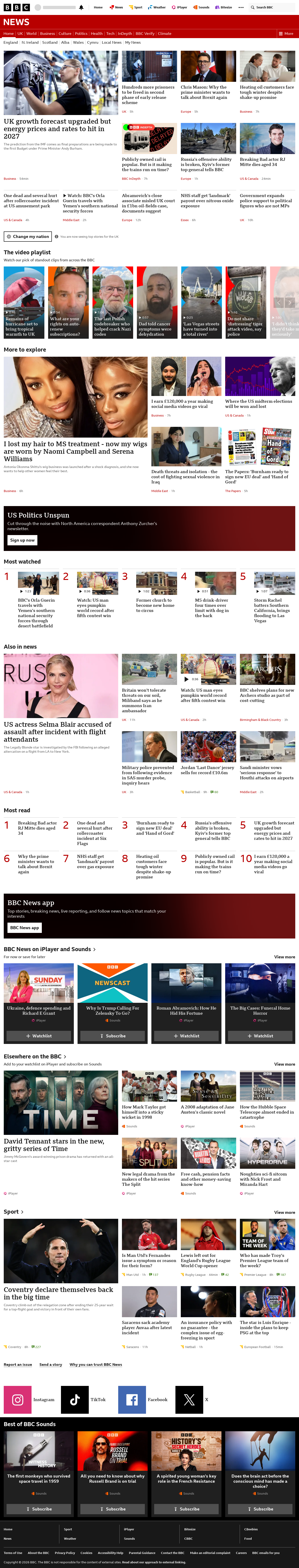 BBC News snapshot from Tuesday, 13 October 2026 at 08:00