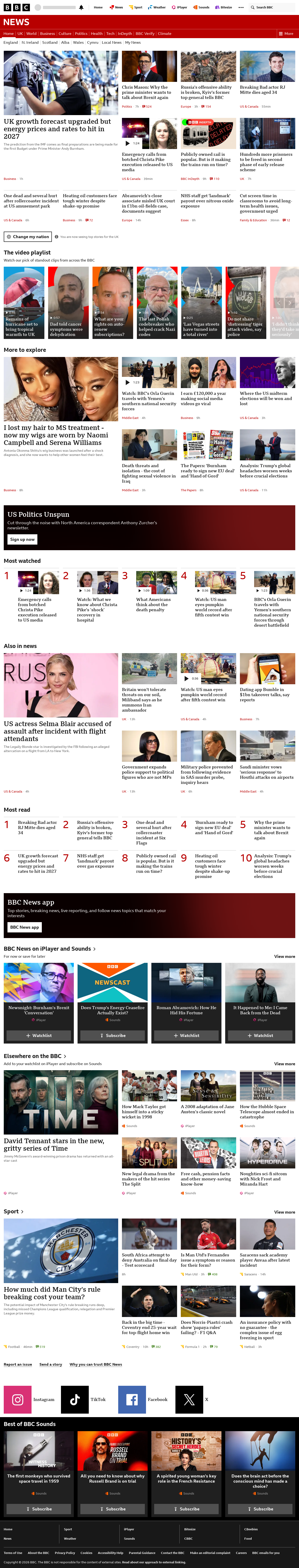 BBC News snapshot from Tuesday, 13 October 2026 at 10:00