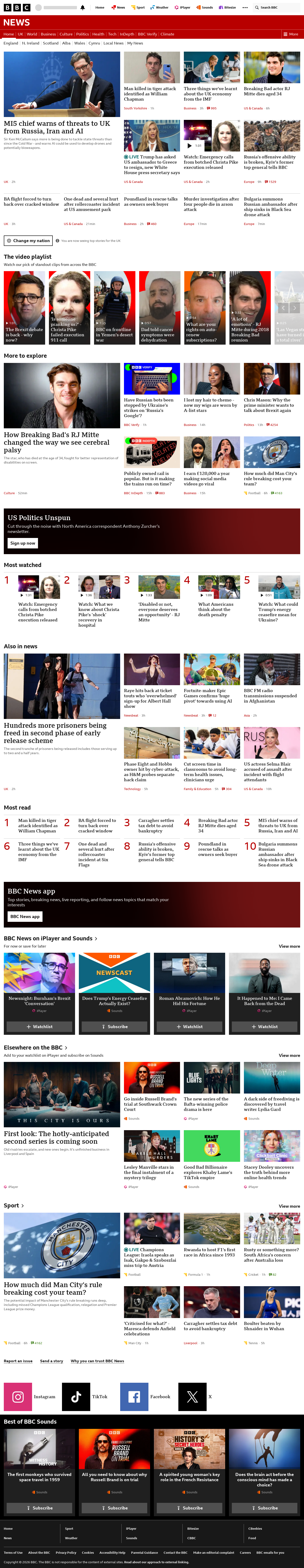 BBC News snapshot from Tuesday, 13 October 2026 at 16:00